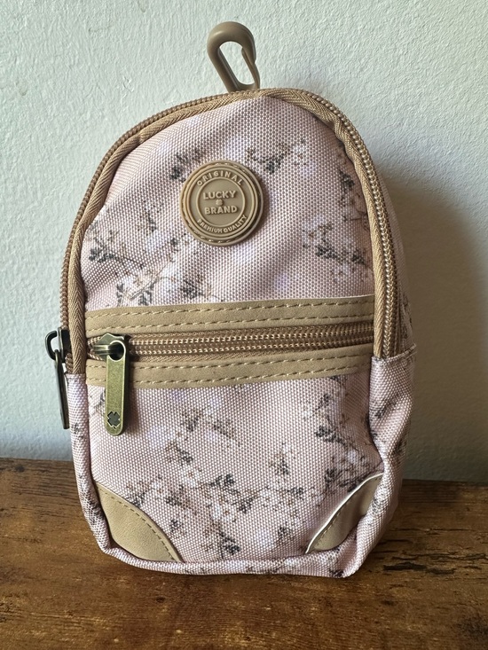 Lucky Brand Handbags - Lucky Brand Tan Floral Mini Backpack Pouch w/ 2 Pockets Bag Charm Keychain NWOT